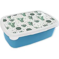 MuchoWow Broodtrommel Blauw - Lunchbox - Brooddoos - Patronen - Cactus - Planten - Vetplant - 18x12x6 cm - Kinderen - Jongen