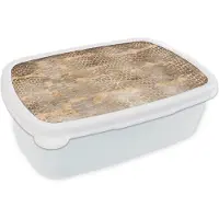 MuchoWow Broodtrommel Wit - Lunchbox Dierenprint - Goud - Luxe - Slang - Brooddoos 18x12x6 cm - Brood lunch box - Broodtrommels voor kinderen en volwassenen