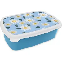 MuchoWow Broodtrommel Blauw - Lunchbox - Brooddoos - Madeliefjes - Blauw - Patroon - 18x12x6 cm - Kinderen - Jongen