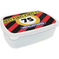 MuchoWow Broodtrommel Wit - Lunchbox - Brooddoos - Jubileum - Feest - 75 Jaar - 18x12x6 cm - Volwassenen