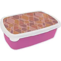 MuchoWow Broodtrommel Roze - Lunchbox - Brooddoos - Geometrie - Mozaïek - Patroon - 18x12x6 cm - Kinderen - Meisje
