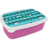 MuchoWow Broodtrommel Roze - Lunchbox - Brooddoos - Cirkel - Pinguïn - Design - 18x12x6 cm - Kinderen - Meisje