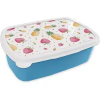 MuchoWow Broodtrommel Blauw - Lunchbox - Brooddoos - Ananassen - Aardbeien - Sjablonen - 18x12x6 cm - Kinderen - Jongen