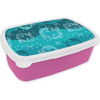 MuchoWow Broodtrommel Roze - Lunchbox - Brooddoos - Vissen - Zodiac - Design - 18x12x6 cm - Kinderen - Meisje