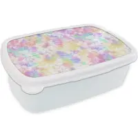 MuchoWow Broodtrommel Wit - Lunchbox - Brooddoos - Tie dye - Pastel - Regenboog - Verf - Patronen - 18x12x6 cm - Volwassenen
