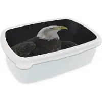 MuchoWow Broodtrommel Wit - Lunchbox - Brooddoos - Adelaar - Vogel - Snavel - Zwart - 18x12x6 cm - Volwassenen