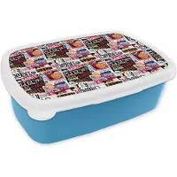 MuchoWow Broodtrommel Blauw - Lunchbox - Brooddoos - Basketbal - Quotes - Patroon - Alfabet - 18x12x6 cm - Kinderen - Jongen