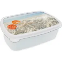 MuchoWow Broodtrommel Wit - Lunchbox - Brooddoos - Schelpen - Zeester - Zand - 18x12x6 cm - Volwassenen