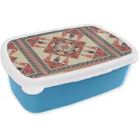 MuchoWow Broodtrommel Blauw - Lunchbox - Brooddoos - Patronen - Tegel - Bloem - Borduren - Arabisch - 18x12x6 cm - Kinderen - Jongen