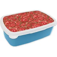 MuchoWow Broodtrommel Blauw - Lunchbox - Brooddoos - Patronen - Goud - Ketting - Rood - 18x12x6 cm - Kinderen - Jongen