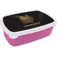 MuchoWow Broodtrommel Roze - Lunchbox - Brooddoos - Frankrijk – Stadskaart – Kaart - Plattegrond – Grenoble - 18x12x6 cm - Kinderen - Meisje