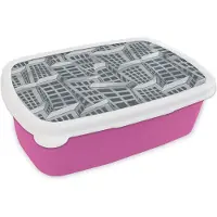 MuchoWow Broodtrommel Roze - Lunchbox - Brooddoos - Patronen - Los Angeles - Skyline - 18x12x6 cm - Kinderen - Meisje