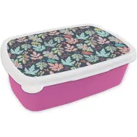 MuchoWow Broodtrommel Roze - Lunchbox - Brooddoos - Bladeren - Patronen - Barok - 18x12x6 cm - Kinderen - Meisje