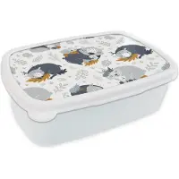 MuchoWow Broodtrommel Wit - Lunchbox - Brooddoos - Patroon - Kinderen - Jongens - Dieren - Slapen - 18x12x6 cm - Volwassenen