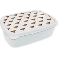 MuchoWow Broodtrommel Wit - Lunchbox - Brooddoos - Dieren - Sjabloon - Schotse hooglander - 18x12x6 cm - Volwassenen