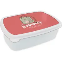 MuchoWow Broodtrommel Wit - Lunchbox Koffer - Wit - Roze - Brooddoos 18x12x6 cm - Brood lunch box - Broodtrommels voor kinderen en volwassenen