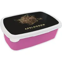 MuchoWow Broodtrommel Roze - Lunchbox - Brooddoos - Plattegrond - Kaart - Apeldoorn - Stadskaart - Nederland - 18x12x6 cm - Kinderen - Meisje