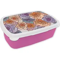MuchoWow Broodtrommel Roze - Lunchbox - Brooddoos - Patroon - Bloem - Art Nouveau - 18x12x6 cm - Kinderen - Meisje