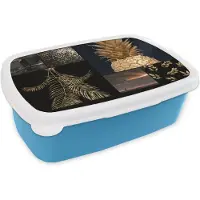 MuchoWow Broodtrommel Blauw - Lunchbox - Brooddoos - Collage - Goud - Fruit - Glitter - 18x12x6 cm - Kinderen - Jongen
