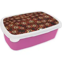 MuchoWow Broodtrommel Roze - Lunchbox - Brooddoos - Luipaardprint - Design - Oranje - 18x12x6 cm - Kinderen - Meisje