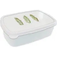 MuchoWow Broodtrommel Wit - Lunchbox - Brooddoos - Tropisch - Blad - Wit - 18x12x6 cm - Volwassenen