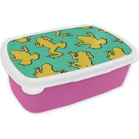 MuchoWow Broodtrommel Roze - Lunchbox - Brooddoos - Patroon - Jungle - Kikkers - 18x12x6 cm - Kinderen - Meisje