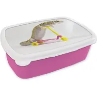 MuchoWow Broodtrommel Roze - Lunchbox - Brooddoos - Gekko op een step - 18x12x6 cm - Kinderen - Meisje