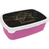 MuchoWow Broodtrommel Roze - Lunchbox - Brooddoos - Kaart - Zoetermeer - Zwart - Goud - 18x12x6 cm - Kinderen - Meisje