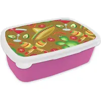 MuchoWow Broodtrommel Roze - Lunchbox - Brooddoos - Mexico - Sombrero - Patronen - 18x12x6 cm - Kinderen - Meisje