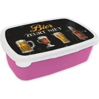 MuchoWow Broodtrommel Roze - Lunchbox - Brooddoos - Bier - Spreuken bordjes - Mancave - 18x12x6 cm - Kinderen - Meisje