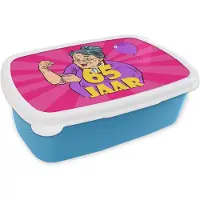 MuchoWow Broodtrommel Blauw - Lunchbox - Brooddoos - Vrouw - Jubileum - 65 Jaar - 18x12x6 cm - Kinderen - Jongen