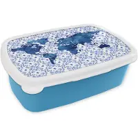 MuchoWow Broodtrommel Blauw - Lunchbox - Brooddoos - Kaart - Delfts blauw - Tegeltje - 18x12x6 cm - Kinderen - Jongen