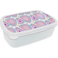 MuchoWow Broodtrommel Wit - Lunchbox Patroon - Agaat - Retro - Paars - Brooddoos 18x12x6 cm - Brood lunch box - Broodtrommels voor kinderen en volwassenen