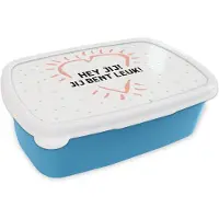 MuchoWow Broodtrommel Blauw - Lunchbox - Brooddoos - Quotes - Spreuken - Hey jij! Jij bent leuk! - Vriendschap - 18x12x6 cm - Kinderen - Jongen