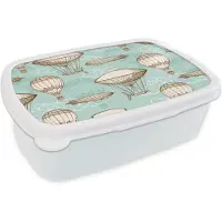 MuchoWow Broodtrommel Wit - Lunchbox - Brooddoos - Vintage - Luchtballon - Kinderen - Patronen - 18x12x6 cm - Volwassenen