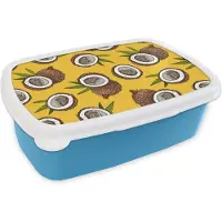 MuchoWow Broodtrommel Blauw - Lunchbox - Brooddoos - Kokosnoot - Hawaii - Tropisch - Bladeren - Design - 18x12x6 cm - Kinderen - Jongen