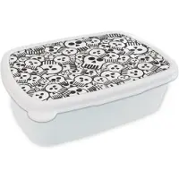 MuchoWow Broodtrommel Wit - Lunchbox - Brooddoos - Schedel - Patronen - Punk - Cartoon - 18x12x6 cm - Volwassenen