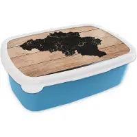 MuchoWow Broodtrommel Blauw - Lunchbox - Brooddoos - Kaart - België - Hout - 18x12x6 cm - Kinderen - Jongen
