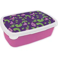 MuchoWow Broodtrommel Roze - Lunchbox - Brooddoos - Bladeren - Dieren - Patronen - 18x12x6 cm - Kinderen - Meisje