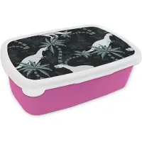 MuchoWow Broodtrommel Roze - Lunchbox - Brooddoos - Patronen - Dino - Jungle - Jongens - Meisjes - Kinderen - 18x12x6 cm - Kinderen - Meisje