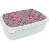 MuchoWow Broodtrommel Wit - Lunchbox - Brooddoos - Hert - Patroon - Paars - 18x12x6 cm - Volwassenen
