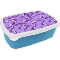 MuchoWow Broodtrommel Blauw - Lunchbox - Brooddoos - Meiden - Veren - Paars - Patronen - Girl - Paars - Kinderen - Kids - 18x12x6 cm - Kinderen - Jongen