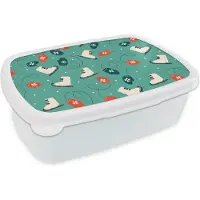 MuchoWow Broodtrommel Wit - Lunchbox - Brooddoos - Schaatsen - Winter - Patronen - 18x12x6 cm - Volwassenen