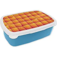 MuchoWow Broodtrommel Blauw - Lunchbox - Brooddoos - Oranje - Patronen - Abstract - 18x12x6 cm - Kinderen - Jongen