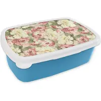 MuchoWow Broodtrommel Blauw - Lunchbox - Brooddoos - Rozen - Vintage - Patronen - 18x12x6 cm - Kinderen - Jongen