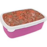 MuchoWow Broodtrommel Roze - Lunchbox - Brooddoos - Vintage - Flora - Patronen - 18x12x6 cm - Kinderen - Meisje