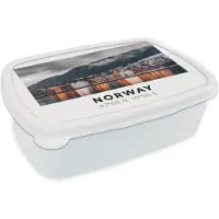 MuchoWow Broodtrommel Wit - Lunchbox - Brooddoos - Noorwegen - Huizen - Meer - 18x12x6 cm - Volwassenen