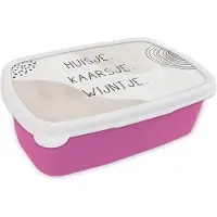 MuchoWow Broodtrommel Roze - Lunchbox - Brooddoos - Huis - Pastel - Quote - 18x12x6 cm - Kinderen - Meisje