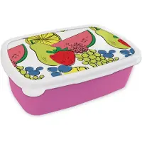 MuchoWow Broodtrommel Roze - Lunchbox - Brooddoos - Fruit - Cartoon - Patroon - 18x12x6 cm - Kinderen - Meisje