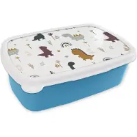 MuchoWow Broodtrommel Blauw - Lunchbox - Brooddoos - Patronen - Jongens - Dino - 18x12x6 cm - Kinderen - Jongen
